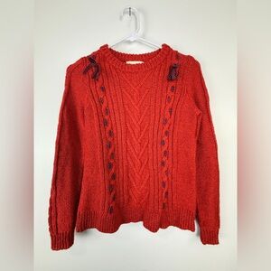 Elegant Red Cable Knit Sweater